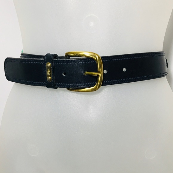 Gucci Accessories - Gucci Vintage Navy Blue Leather Belt Brass Buckle